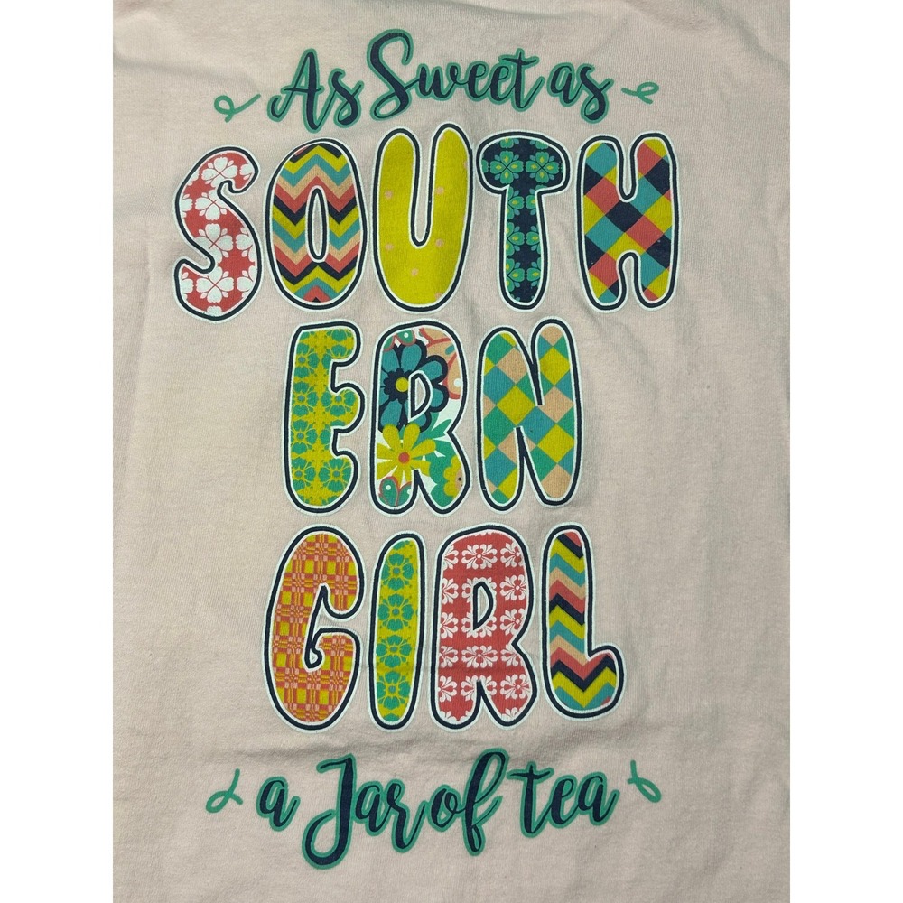 Southern Preppy Pink Long Sleeve Southern Girl Graphic Tee Jar of Tea Size Large - Picture 8 of 11